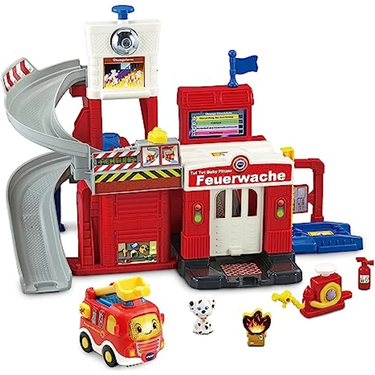 VTech Tut Tut Baby Flitzer - Feuerwache – Interaktives Feuerwehr-Spielset mit beweglichen Elementen, Melodien und Liedern und Tut Tut Baby Flitzer Feuerwehrauto – Für Kinder von 1-5 Jahren – Bild 2