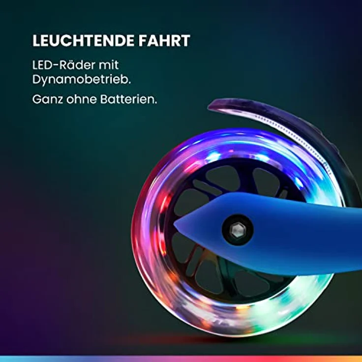 fun pro Two Roller, Tretroller mit LED-Rädern, höhenverstellbar und klappbar, bis 80 kg, für Kinder ab 5 Jahren, sicher und robust, aus Hamburg – Bild 3