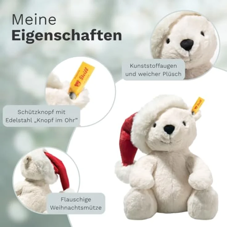 Steiff Kuscheltier Cosy Christmas Rico Eisbär, 25 cm, weißes Plüschtier mit Kunststoffaugen, handgefertigt und waschbar bei 30 °C – Bild 3
