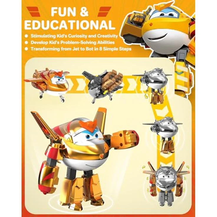 Super Wings Transforming Golden Boy, 12.7 cm große verwandelbare Spiel-Figur, Spielzeug-Flugzeug und Roboterfigur in Gold für Kinder ab 3 Jahren – Bild 4