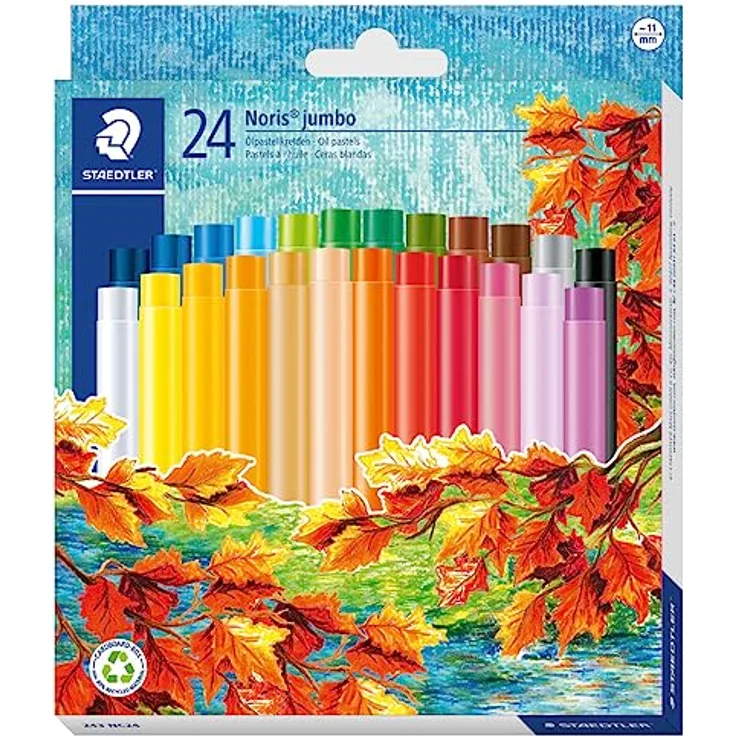 STAEDTLER 243 NC24 Noris Club Jumbo Ölpastellkreide, 24 Stück Etui, ideal für Kinderhände, für glatte Flächen, Durchmesser 11 mm