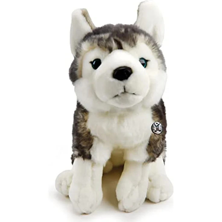 Kuscheltiere.biz Husky Kuscheltier Hund sitzend Schlittenhund grau-weiß Plüschtier Nikita - Naturrealistischer Husky, blauen Knopfaugen, Lebensecht mit dunklen Haarspitzen, 40 cm, waschbar bei 30°C – Bild 2