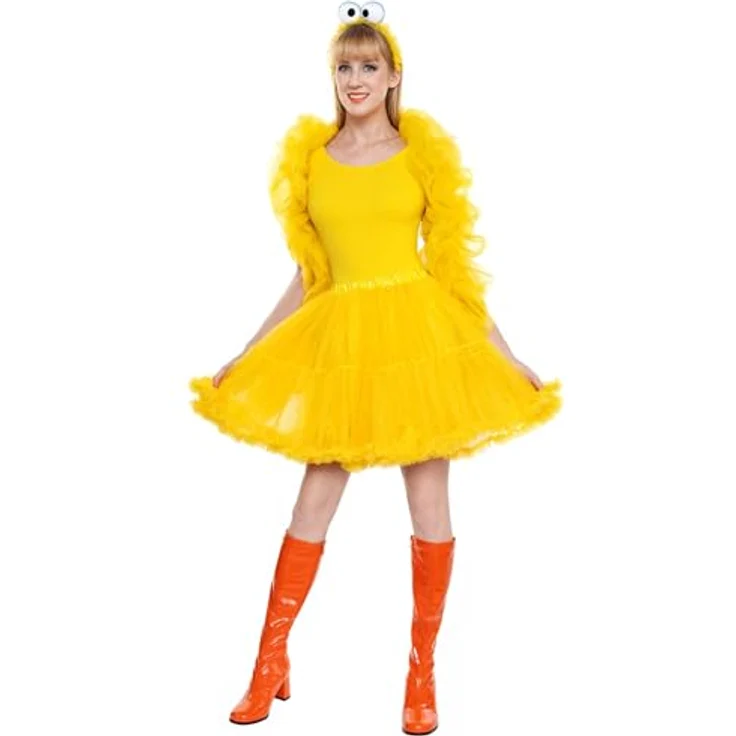 Maskworld Die Sesamstrasse Bibo Tutu - Kostüm für Fasching, mehrlagiges gelbes Tutu mit Chiffon-Schal und Haarreif mit Kulleraugen, One Size – Bild 4