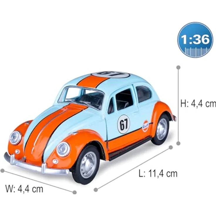 JAMARA 402601 Volkswagen Classical Beetle 1967 Diecast 1:36, hochwertiges Modellauto mit manuell öffnenden Türen und Rückzugmotor, Geschenkidee für Kinder – Bild 3