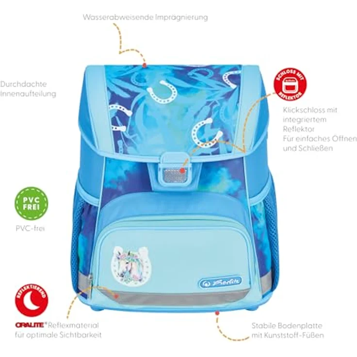 Herlitz Schulranzen Set Loop Plus Lucky Horse, 10-teiliges Set für Mädchen in pastellblau, ergonomisch und wasserabweisend – Bild 8