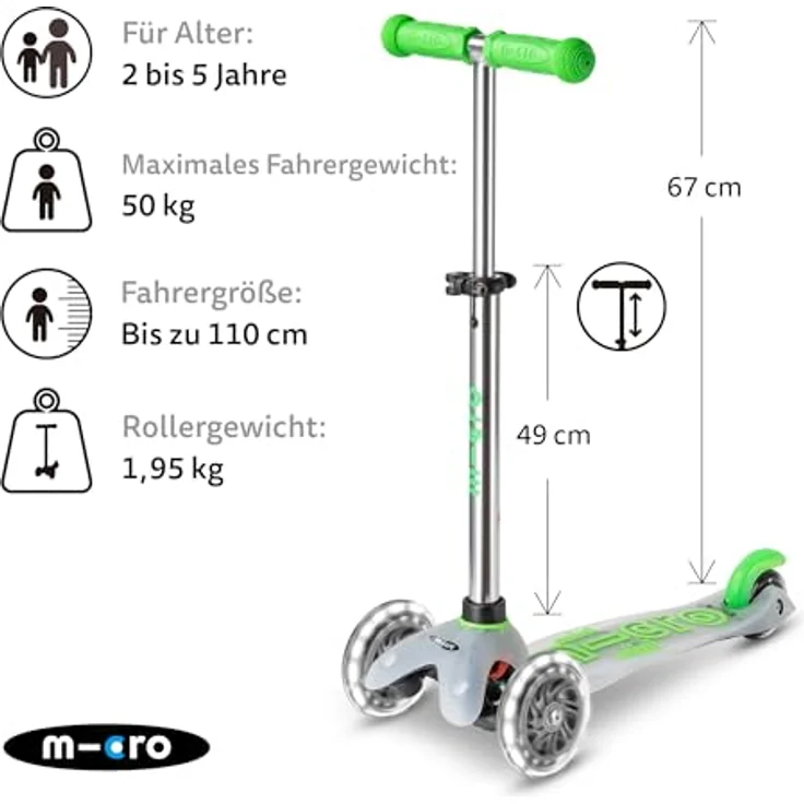Micro Mini Micro Deluxe Flux LED, Scooter mit höhenverstellbarem Lenker und LED-Rädern für Kinder von 2-5 Jahren – Bild 2