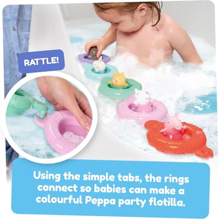 Toomies Peppa's Pool Party - 5 verbindende Ringbecher mit 5 Peppa Pig & Friends Water Squirter Babyspielzeug - Baby Badespielzeug & Planschbecken Spielzeug, bunt – Bild 4