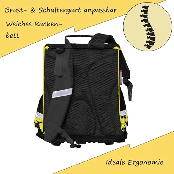 Familando Pokémon Schulranzen Set mit Sporttasche, ergonomisch, kompakt, 990 g leicht, 18 L Volumen, wasserdichter Boden, Pikachu Motiv, für die 1. bis 4. Klasse – Bild 3