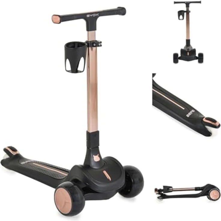 Byox Aero Kinderroller, klappbar mit Getränkehalter, Höhenverstellbarem Lenker und Hinterradbremse, für Kinder ab 3 Jahren bis 50 kg – Bild 1