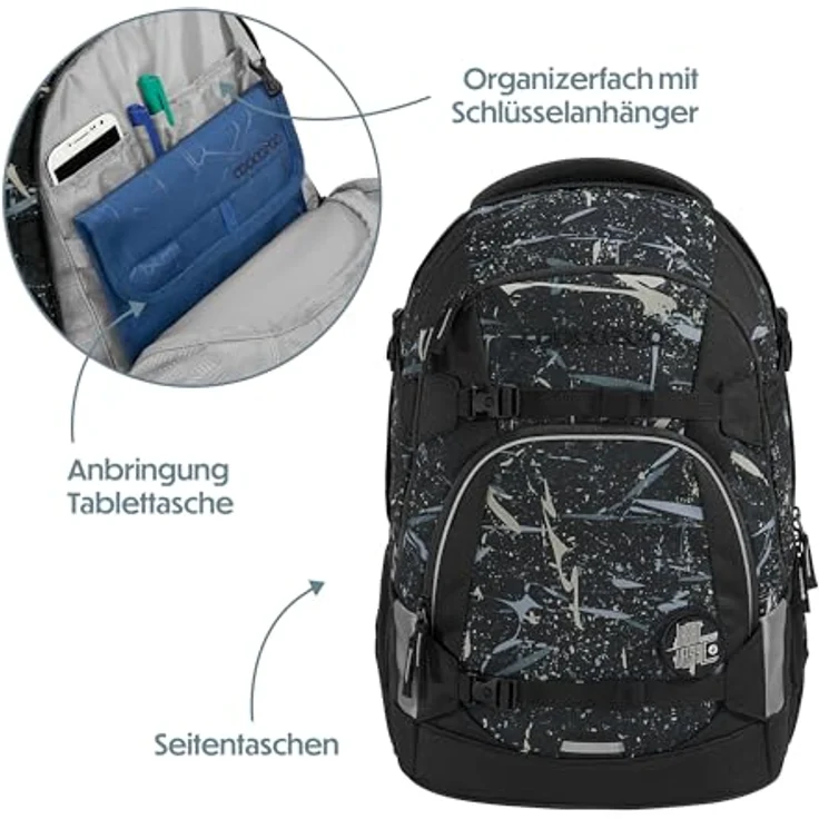 coocazoo Mate Special Edition, Schulrucksack mit Wasserabweisendem Polyester, höhenverstellbaren Schulterträgern und Air-Mesh-gepolstertem Rücken, schwarz – Bild 8