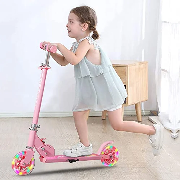 TENBOOM Klappbarer Kinderroller, 2-Rad Scooter für Kinder ab 3 Jahren, 3-fach höhenverstellbar, mit LED-Rädern für Mädchen und Jungen – Bild 2