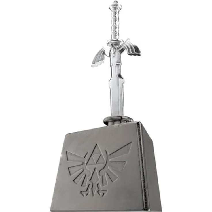 Hanayama HUZZLE - Zelda Master Sword (Diff. 6), Metallpuzzle mit zylindrischem Mittelstück und Steinsockel, Mehrfarbig – Bild 2