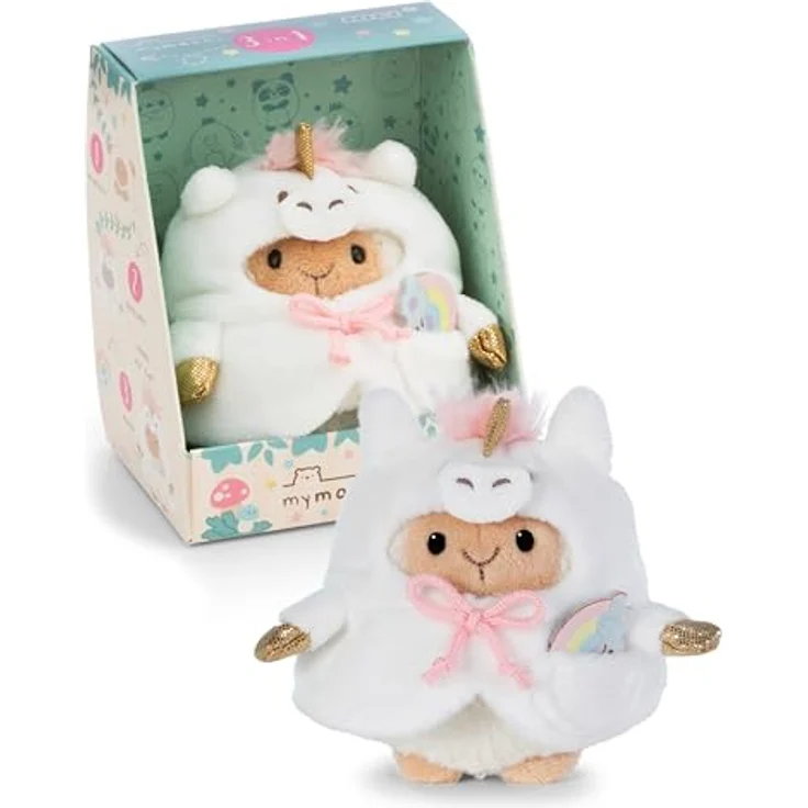 NICI Kuscheltier Schaf Wools 8cm mit Einhornkostüm und Regenbogen, mymochi Plüschtier in Geschenkbox, weiß – Kawaii Stofftier zum Kuscheln und Spielen – 62582 – Bild 1