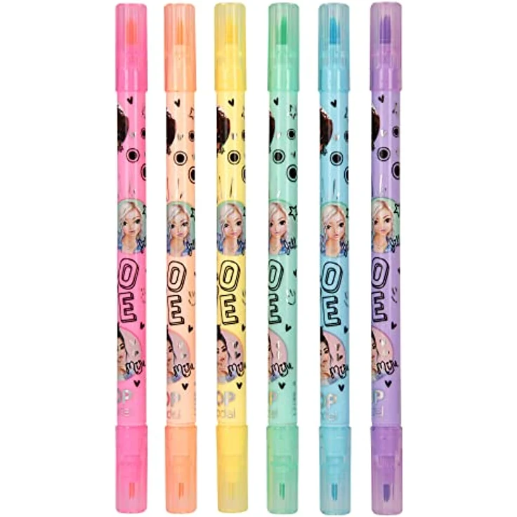 Depesche 12188 TOPModel - Stifte Set für Kinder, mit 6 Filzstiften in Pastellfarben, Doppelfaserstifte im Etui mit Pinsel- und Finelinerspitze – Bild 2