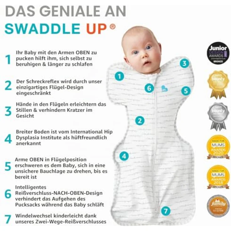 Love To Dream™ Swaddle UP™ Medium 6–8,5 kg – Cotton Bees Olive | 2,5 Tog für Winter Herbst 16–20 °C | Waschbare Baumwolle & Doppelreißverschluss – Bild 5