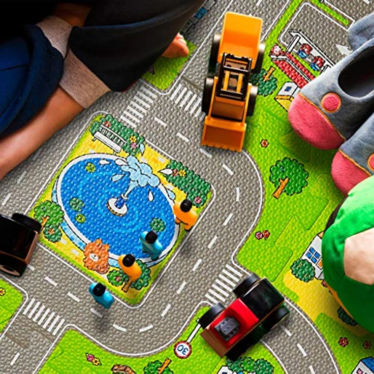 Relaxdays Puzzlematte Straße, 9-teilige Spielmatte für Kinder & Babys, schadstofffrei, EVA Schaumstoff, 90 x 90 cm, bunt – Bild 3