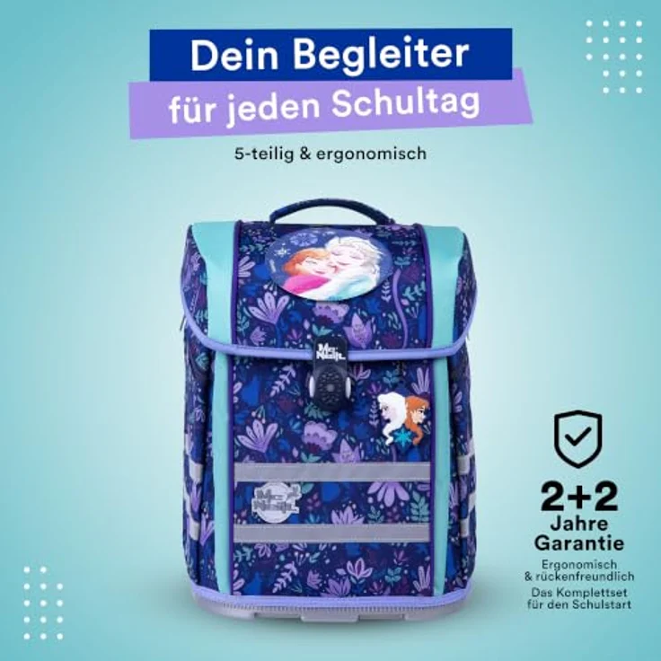 McNeill Schulranzen Perfecto (5-tlg), Polyester mit atmungsaktiver Rückenpolsterung, reflektierendem Magnetschloss, 22 l Volumen, grün – Bild 2