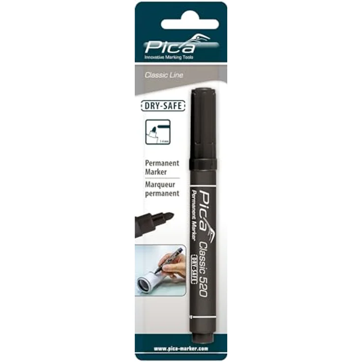 Pica Permanentmarker PICA Classic Permanent Marker, 520/46/SB, Schwarz, Alkoholbasierte Permanent-Tinte, Rundspitze – Bild 3
