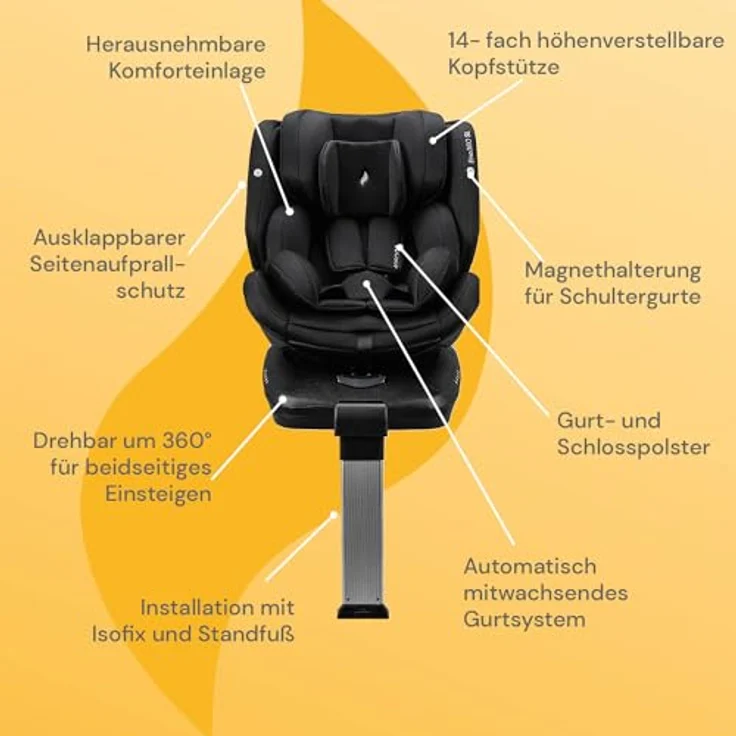 Osann Autokindersitz Eno360 SL i-Size, 360° drehbarer Reboarder Kindersitz Isofix, 40-150 cm, Baby Autositz - Osann Autokindersitz Eno360 SL i-Size, ab: Geburt, bis: 12 Jahre, Schwarz – Bild 4