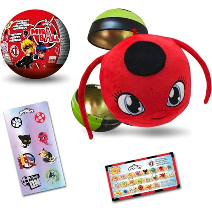 Miraculous 4-1 Überraschungs-Miraball, Spielzeug mit Metallkugel, Kwami-Plüsch, glitzernden Aufklebern und Sammelbroschüre, 7,1 cm, 1 Stück – Bild 1