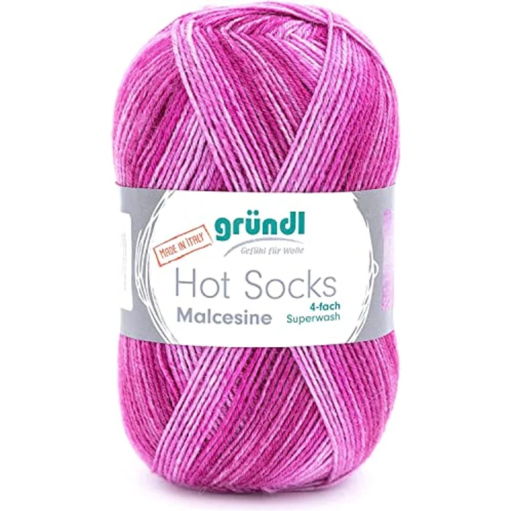 Gründl Hot Socks Malcesine (Sockenwolle aus 75% Schurwolle (superwash) und 25% Polyamid, Made in Italy, 4-fach Sockengarn, 100 g / 420 m, Nadelstärke: 2,5 mm - 3 mm, 1 x 100 g), fuchsia color – Bild 1