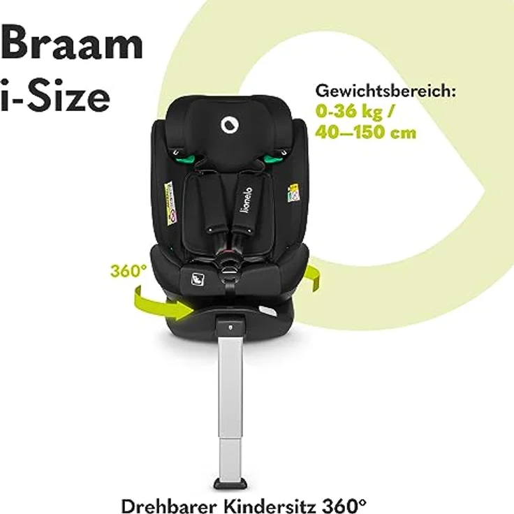 lionelo Autokindersitz BRAAM i-SIZE, 4-in-1-Sitz, ISOFIX + Stabilisierungsfuß, sehr sicher, schwarz – Bild 5