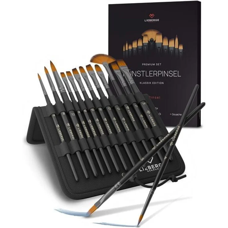 LIEBERGE Künstlerpinsel Set 12 Pinsel, Premium Qualität mit Strong Hair-Technologie, kein Haarverlust, für Acryl, Aquarell, Öl und Gouache – Bild 1