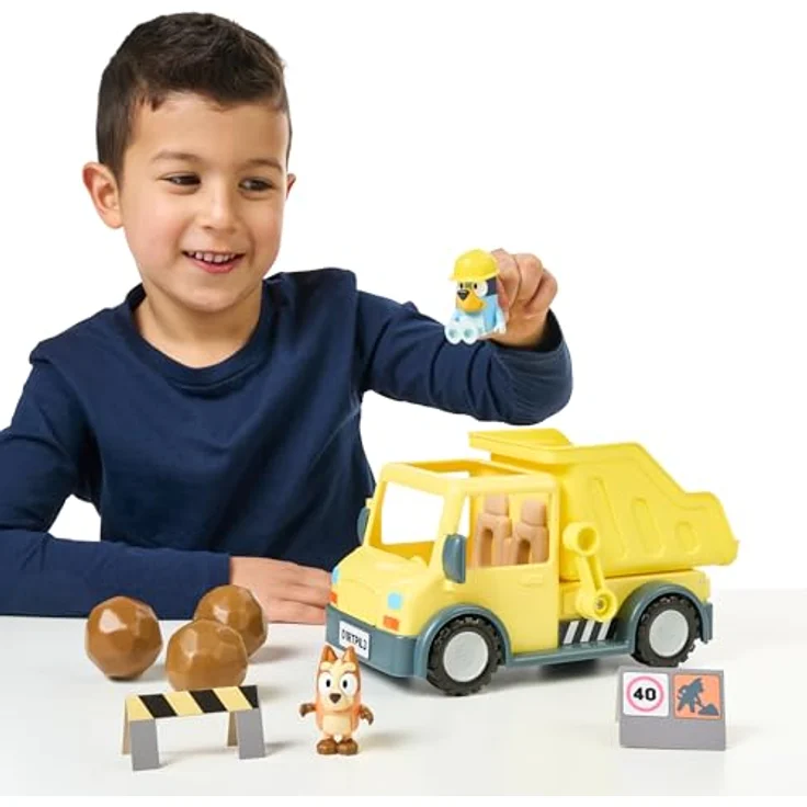 Bluey Exklusiver Tipvogn mit beweglichen Figuren Bluey und Bingo, interaktive Ladefunktion, inklusive Stickerblatt – Bild 6
