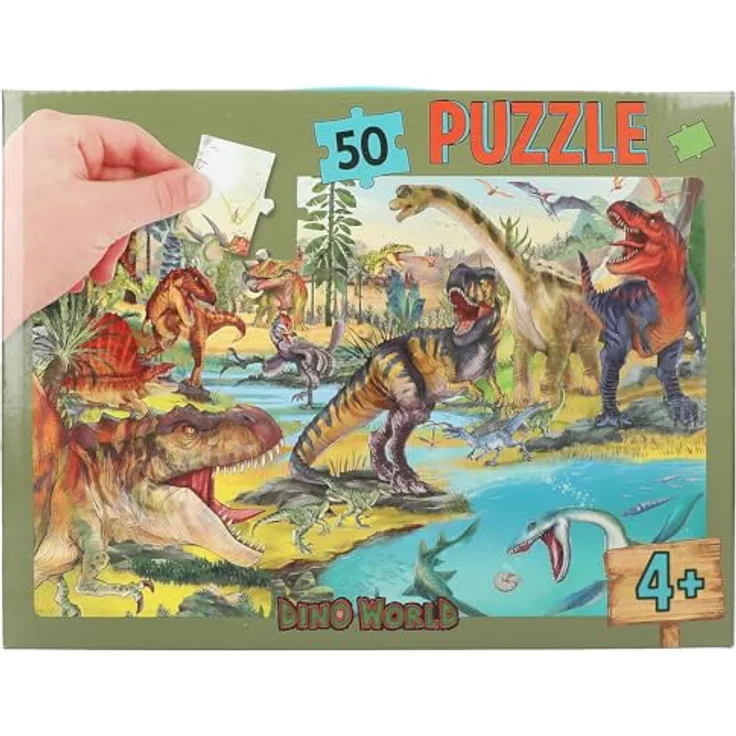 Depesche 13206 Dino World Puzzle 50 Teile, detailiertes Dinosaurier Motiv, ca. 58 x 40 cm, Karton-Koffer mit Tragegriff