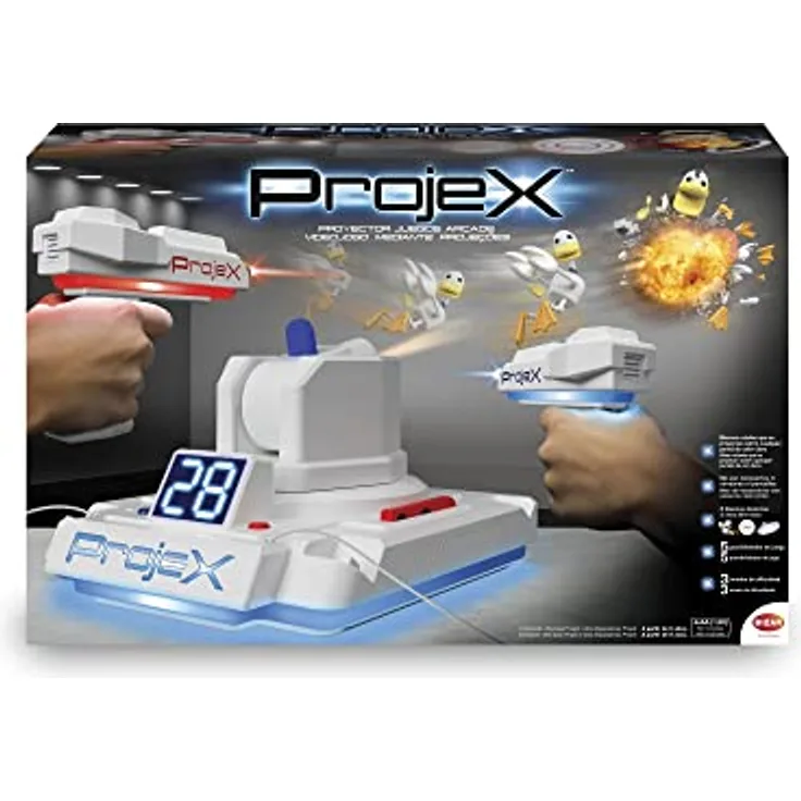 Bizak Projex Arcade-Spiele-Projektor, interaktives Gaming-System mit 5 Spielvarianten und 2 Laserpistolen