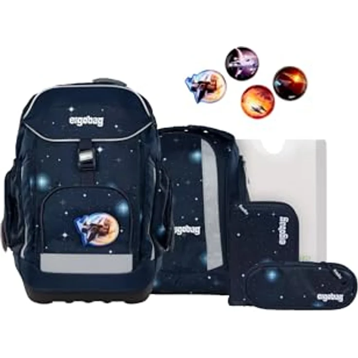 ergobag maxi set 6-teilig, ergonomischer Schulrucksack für Grundschule, ideal für große Kinder ab 1. Klasse, Dunkelblau – Bild 1