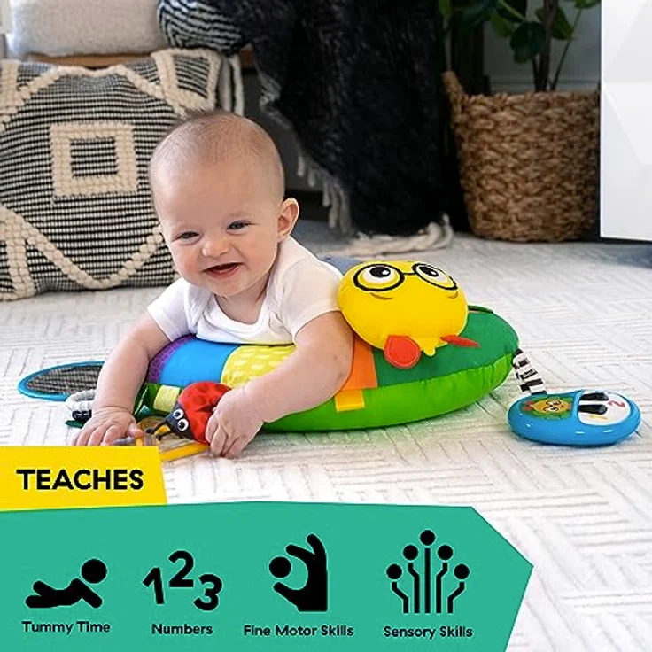 Baby Einstein Cal-a-Pillow™ Tummy Time Aktivitätskissen, Kinderkissen mit 9 multisensorischen Elementen, geeignet für Babys von 0-12 Monaten, abwischbar, dreisprachig (Englisch, Spanisch, Französisch) – Bild 2