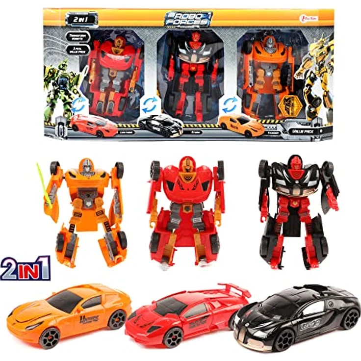 Toi-Toys ROBOFORCES 30134A Verwandlungs Roboter Superauto 3er Set, 2-in-1 Figuren mit schwingenden Schwertern, ab 3 Jahren – Bild 1