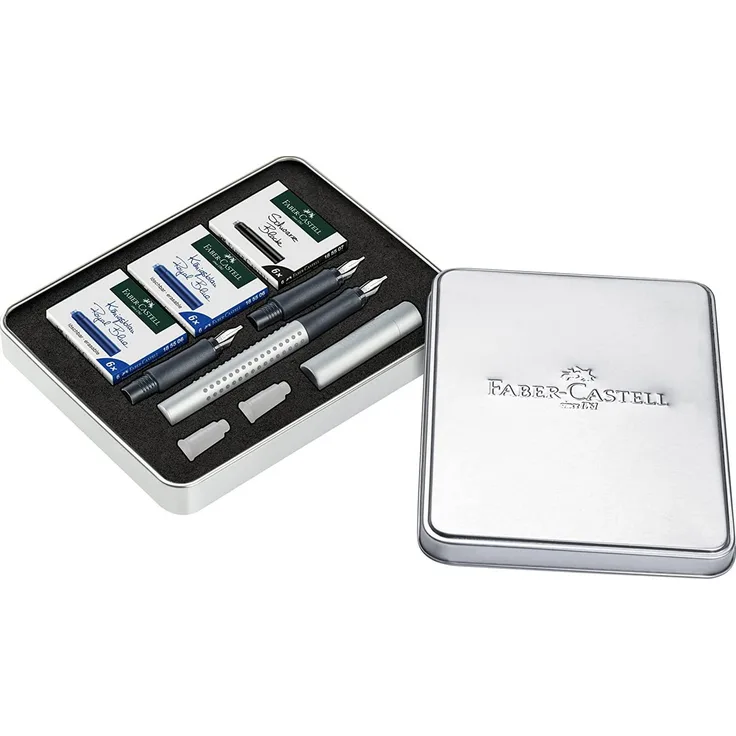 Faber-Castell FABER-CASTELL Kalligraphie-Set GRIP 2011, silber - Kalligrafie-Füllfederhalter mit drei unterschiedlichen Breiten