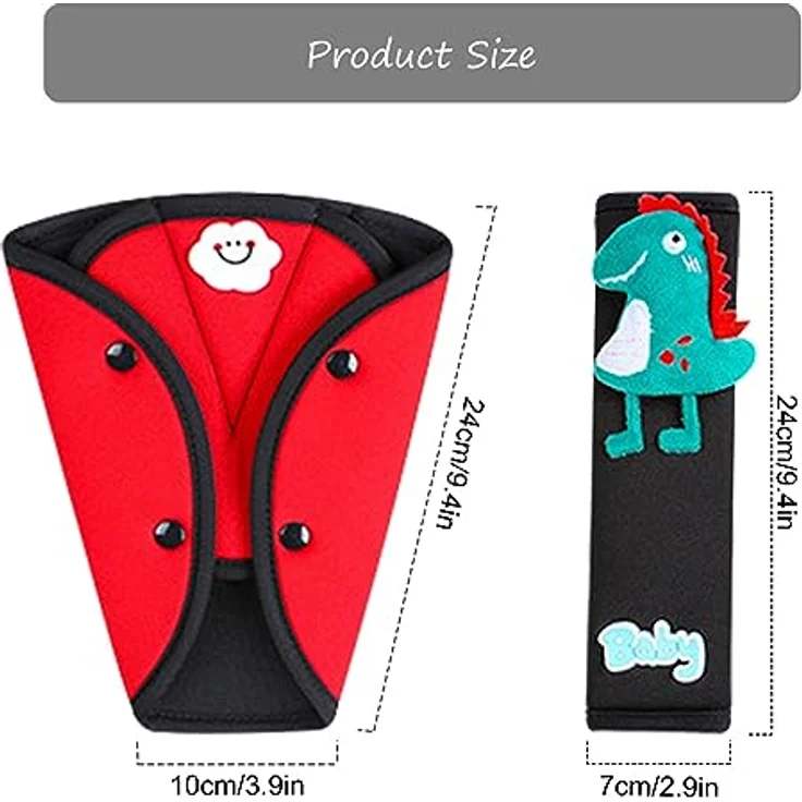 XINYUDAILY Kinder Auto Gurtpolster Set, abnehmbares Sicherheitsgurt Schulterpolster mit Dinosaurierdesign, waschbares Gurtkissen für Mädchen und Jungen – Bild 3