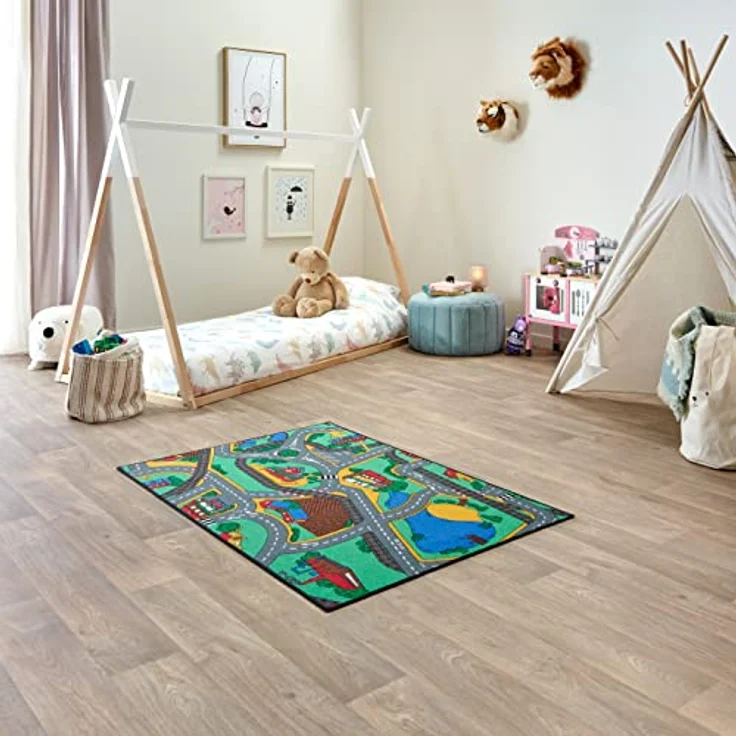 Carpet Studio Kinderteppich Playtime, 95x133cm, rutschfest, waschbar, Spielteppich Straße für Jungen & Mädchen – Bild 2