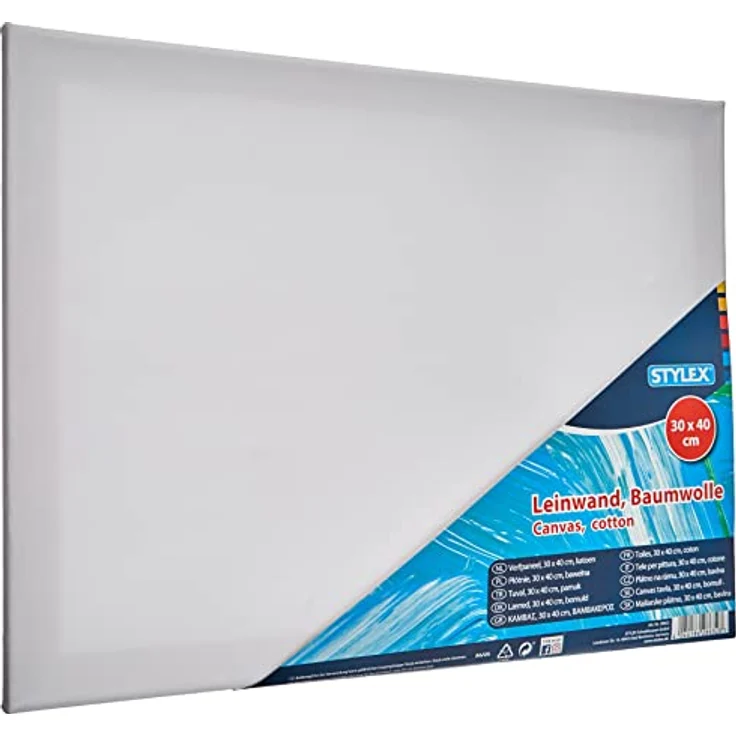 Stylex 28632 Keilrahmen 30 x 40 cm, mit Leinwand aus 100 % Baumwollgewebe bespannt, grundiert, rückseitig geheftet, für Öl-, Acryl- und Temperafarben, Gouache - Malerei – Bild 2
