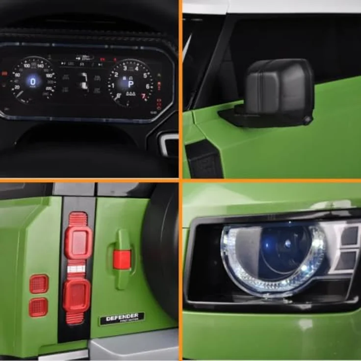 Land Rover Defender 90 Kinder Elektroauto 12V mit Fernbedienung, für 1 bis 6 Jahre, Grün, Scheinwerfer, MP3-Player, Sicherheitsgurte, 2 Motoren – Bild 4