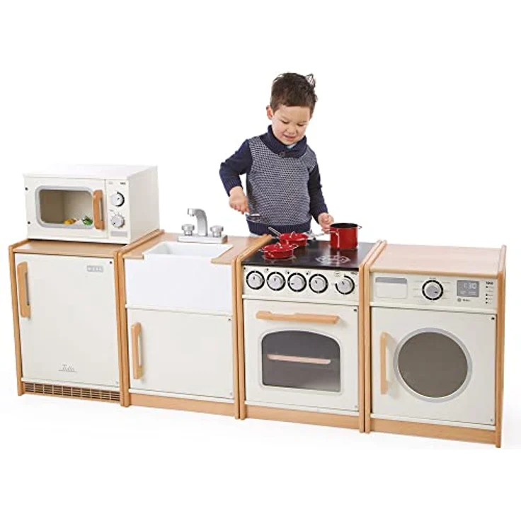 Tidlo T0303 Kühlschrank aus Holz, spielbereites Küchenzubehör mit Belüftungsdetails, Mehrfarbig – Bild 2