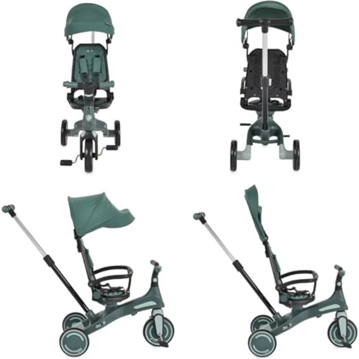 Byox Tricycle Juno 4 in 1, Dreirad mit Schiebegriff, drehbarem Sitz, verstellbarem Sonnendach, grün – Bild 3