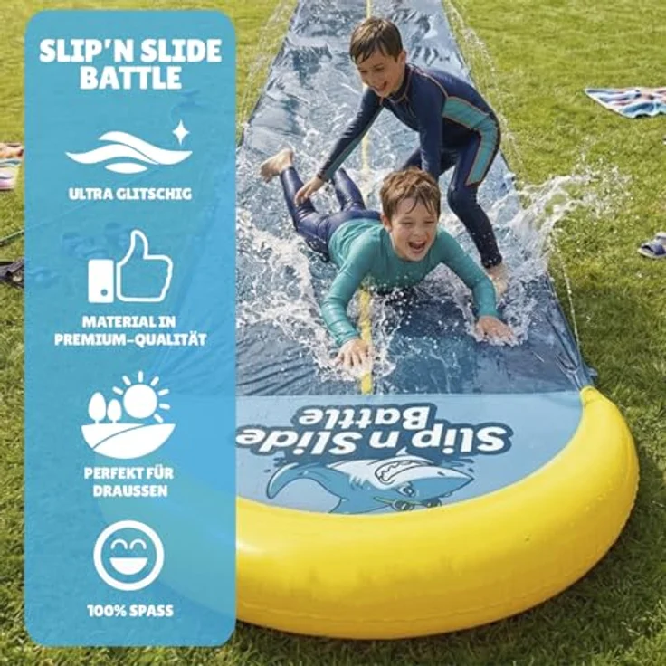 Original Cup VentriBattle® Zweibahn-Rutschmatte 10 Meter, Anschließbarer Wasserschlauch, Premium Qualität, Dickes und Steifes PVC, Wasserspiel im Freien – Bild 2