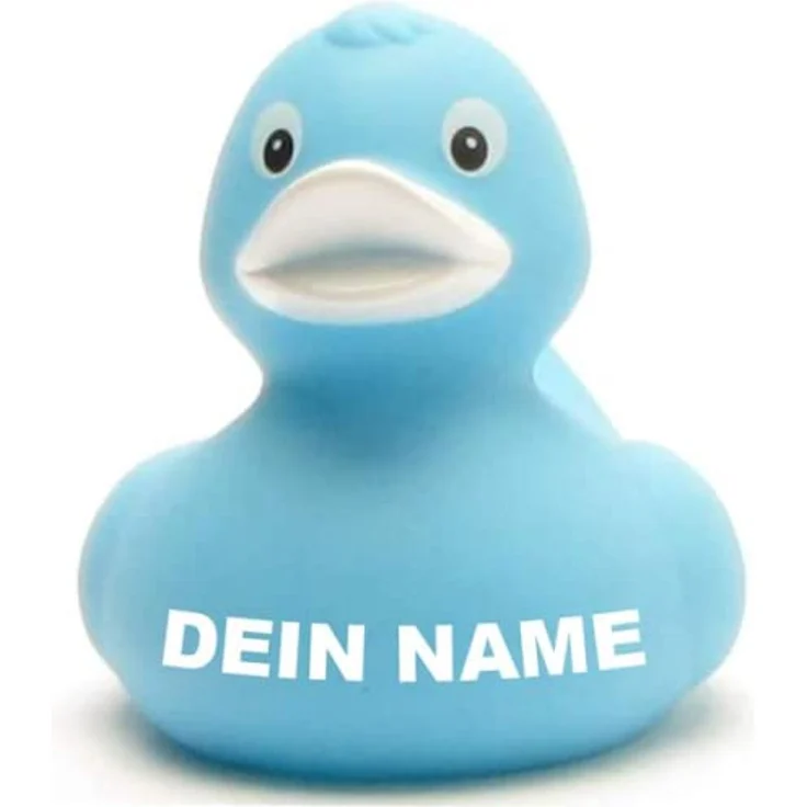 Duckshop Badeente - personalisierbar mit Wunschtext (max. 10 Zeichen), Farbe blau, Maße: 8 cm x 7 cm x 7,5 cm, Material: Vinyl – Bild 1
