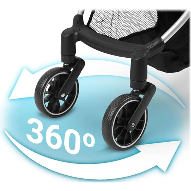Nukido Buggy Kinderwagen, zusammenklappbar mit großen 360°-Rädern, verstellbare Rückenlehne, bis 15 kg, dunkelgrau – Bild 5