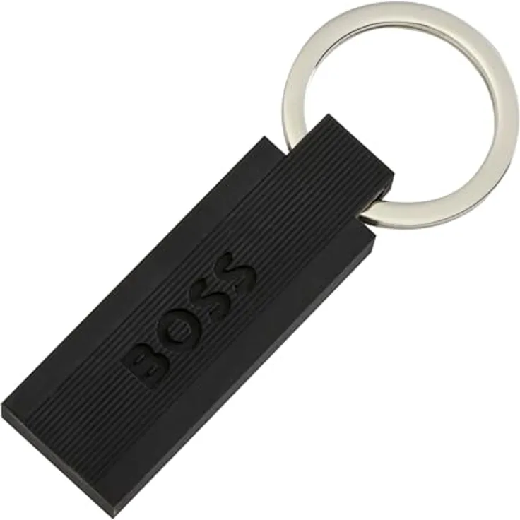 BOSS Schlüsselanhänger Iconic, Silikon schmal, schwarz mit Schlüsselring und HUGO BOSS Logo