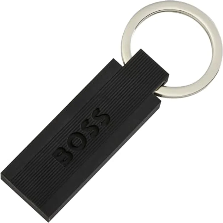 BOSS Schlüsselanhänger Iconic, Silikon schmal, schwarz mit Schlüsselring und HUGO BOSS Logo – Bild 1