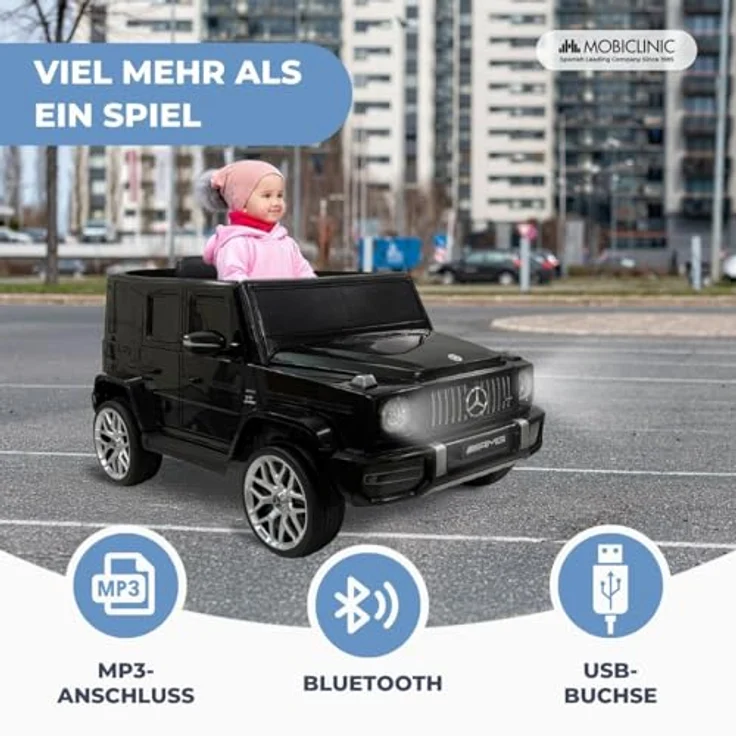 Mobiclinic Mercedes Benz Elektroauto, Kinder-Elektrofahrzeug mit 12V Akku, USB, Bluetooth, UKW-Radio, schwarz – Bild 5
