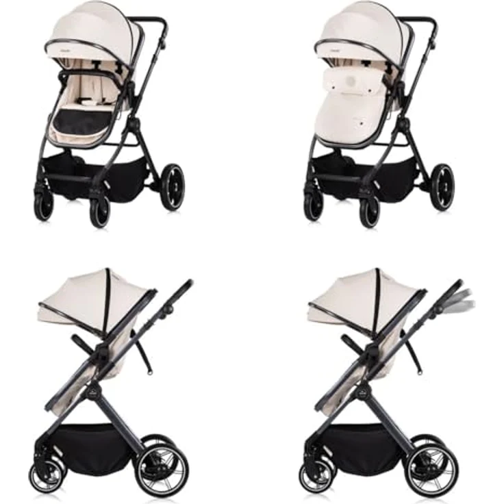 Chipolino Kombikinderwagen Pearl 2 in 1, umbaubar mit Rucksack und Fußsack, Federung, beige – Bild 3