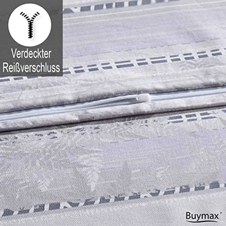 Buymax Bettwäsche 135x200 Baumwolle 2-Teilig Bettgarnitur mit Bettbezug und Kissenbezug 80x80 Renforce Bettwäsche-Set Botanisch Blätter Zweige, Pastell Grau - Preisvergleich – Bild 4