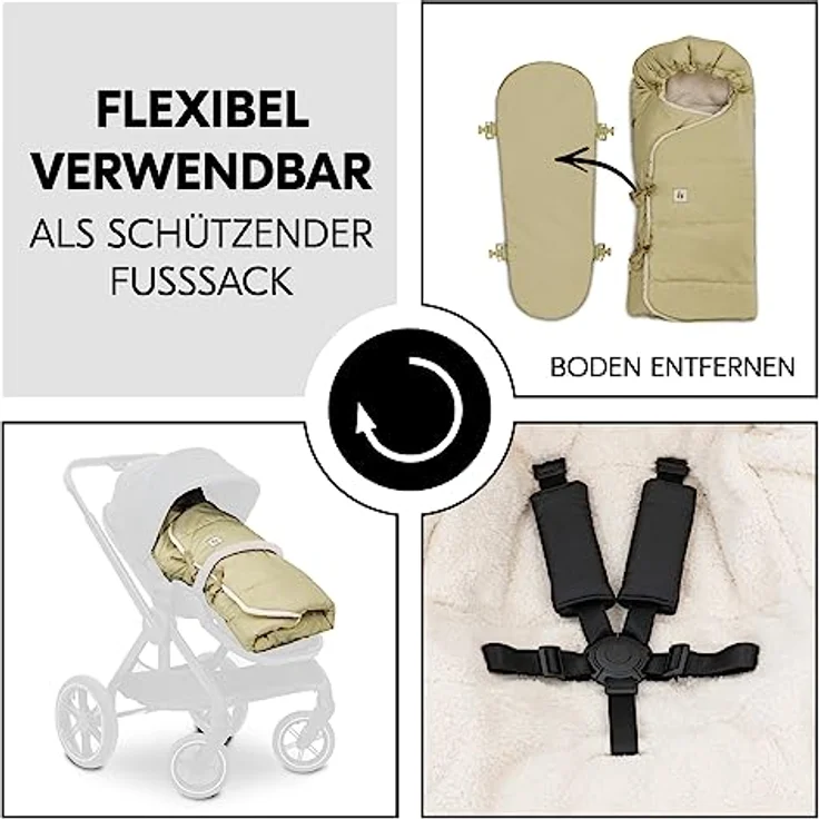 Hauck 3in1 Babytragetasche, Fußsack und Spieldecke Carry N Play, Babynest ab Geburt, Einfache und Sichere Befestigung am Buggy, Weiches Inlay, Waschbar (Teddy Fleece Green) – Bild 4