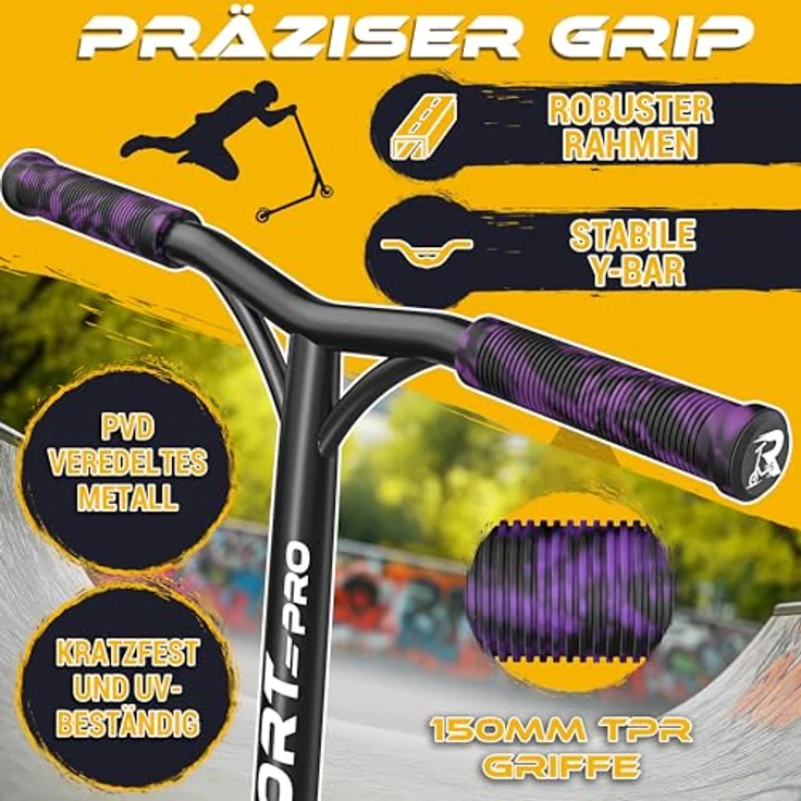 RE:SPORT Stunt Scooter REVO PRO, inkl. Ständer, 110mm PU Wheels, ABEC 9 Kugellager, Profi Trickroller für Kinder & Erwachsene, Y-Bar Design – Bild 8